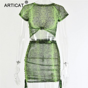  Two Piece Set Printed Summer Dress 2020 Lace Up Pleated Bodycon Bandage Dress Women Short Sleeve